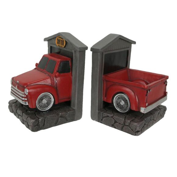 Rustic Red Vintage Pickup Truck Bookends Classic Decorative Bookshelf Decor - Picture 1 of 4